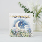 Cartes Pour Fêtes Annuelles Croissant de lune à l'aquarelle Eid Mubarak avec a (Debout devant)