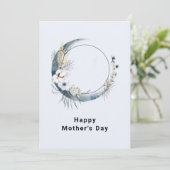 Cartes Pour Fêtes Annuelles Croissant de Lune Bleu avec Fleurs Blanches Fête d (Debout devant)