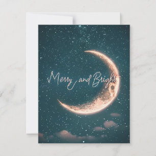 Cartes Pour Fêtes Annuelles Croissant de Lune Joyeux et Lumineux Étoiles Scint