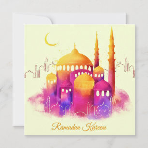 Cartes Pour Fêtes Annuelles Croissant en or de la Mosquée d'Aquarelle du Ramad