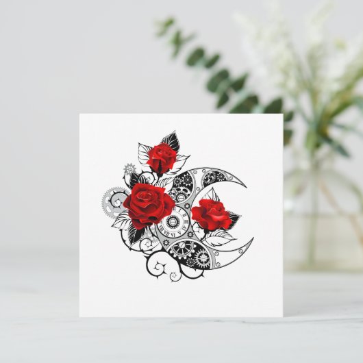 Cartes Pour Fêtes Annuelles Croissant mécanique avec roses rouges (Debout devant)