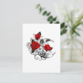 Cartes Pour Fêtes Annuelles Croissant mécanique avec roses rouges (Debout devant)