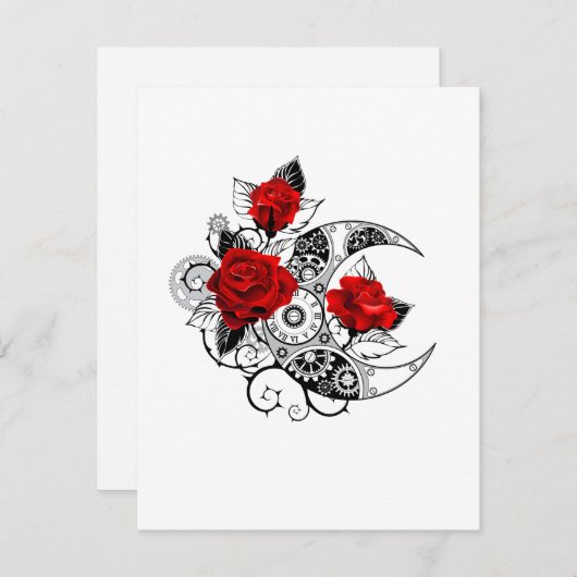 Cartes Pour Fêtes Annuelles Croissant mécanique avec roses rouges (Devant / Derrière)