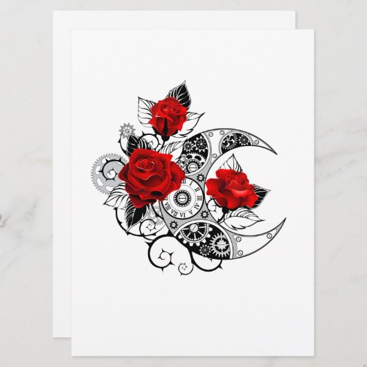 Cartes Pour Fêtes Annuelles Croissant mécanique avec roses rouges (Devant / Derrière)