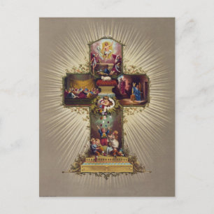 Cartes Pour Fêtes Annuelles Croix avec des scènes bibliques Enfants et Oeufs d