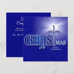 Cartes Pour Fêtes Annuelles Croix chrétienne de Noël Argent et Bleu