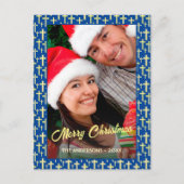 Cartes Pour Fêtes Annuelles Croix chrétienne Élégant Script Marine Bleu Noël (Devant)