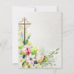 Cartes Pour Fêtes Annuelles Croix de Pâques avec fleurs et oeufs blancs