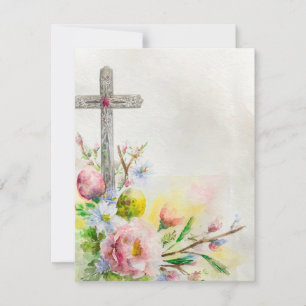 Cartes Pour Fêtes Annuelles Croix de Pâques avec fleurs et oeufs blancs