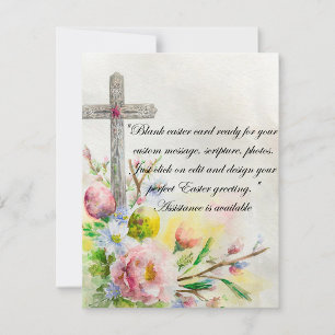 Cartes Pour Fêtes Annuelles Croix de Pâques avec fleurs et œufs vierge 