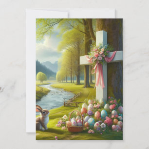 Cartes Pour Fêtes Annuelles croix de Pâques avec lapin et œufs