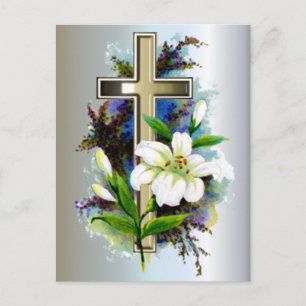 Cartes Pour Fêtes Annuelles Croix de Pâques d'or et fleurs de Lilly blanches