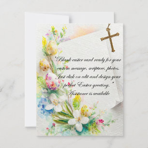 Cartes Pour Fêtes Annuelles Croix de Pâques, fleurs et œufs papeterie vierge