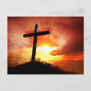 Cartes Pour Fêtes Annuelles Croix de Pâques religieuse au coucher du soleil