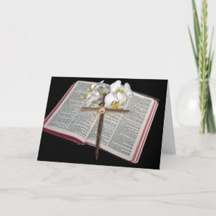Cartes Pour Fêtes Annuelles Croix de Pâques sur une Bible ouverte avec des orc