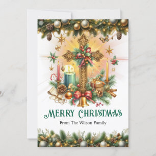 Cartes Pour Fêtes Annuelles Croix décorative avec or et verdure, Noël