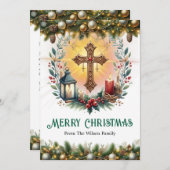 Cartes Pour Fêtes Annuelles Croix élégante avec lanterne et bougies Noël (Devant / Derrière)