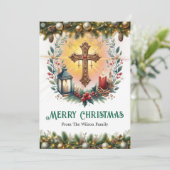 Cartes Pour Fêtes Annuelles Croix élégante avec lanterne et bougies Noël (Debout devant)