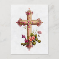 Croix en bois élégante aux fleurs roses
