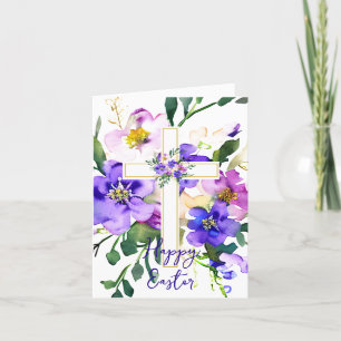 Cartes Pour Fêtes Annuelles Croix florale rose et violette pour Pâques personn