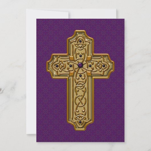 Cartes Pour Fêtes Annuelles Croix métallique dorée sur fond décoratif violet (Devant)