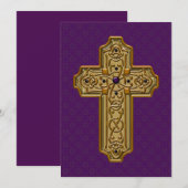 Cartes Pour Fêtes Annuelles Croix métallique dorée sur fond décoratif violet (Devant / Derrière)