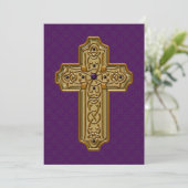 Cartes Pour Fêtes Annuelles Croix métallique dorée sur fond décoratif violet (Debout devant)