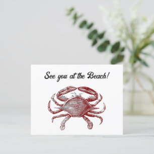 Cartes Pour Fêtes Annuelles Croquis Rouge Carton de crabe de plage jouant