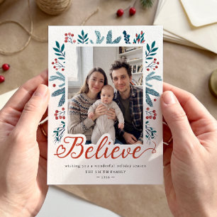 Cartes Pour Fêtes Annuelles Croyez dans la photo de Noël de houx et de baies d