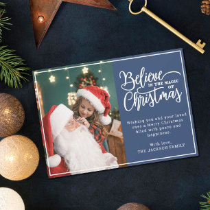 Cartes Pour Fêtes Annuelles Croyez en la magie de Noël 2 photos de famille ble