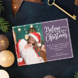 Cartes Pour Fêtes Annuelles Croyez en la magie de Noël 2 photos de famille vio<br><div class="desc">Carte de voeux moderne avec l'un de vos portraits de famille de Noël préférés sur la gauche complétée par les mots "Croyez en la magie de Noël" sur la droite par un arrière - plan violet moderne, personnalisable avec votre propre message de voeux. Vous pouvez télécharger une photo de plus...</div>
