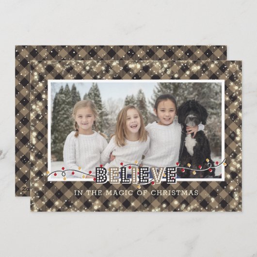 Cartes Pour Fêtes Annuelles Croyez en la magie Rustique photo plaid (Devant / Derrière)