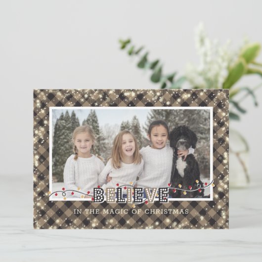 Cartes Pour Fêtes Annuelles Croyez en la magie Rustique photo plaid (Debout devant)