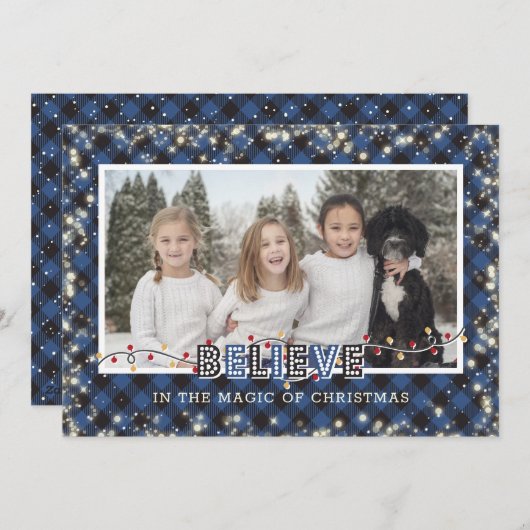 Cartes Pour Fêtes Annuelles Croyez en la photo plaid bleu magique (Devant / Derrière)