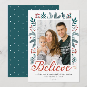 Cartes Pour Fêtes Annuelles Croyez en Noël Holly et Pine Berries Photo