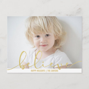 Cartes Pour Fêtes Annuelles Croyez VACANCES FAUX OR Lettre main Script PHOTO
