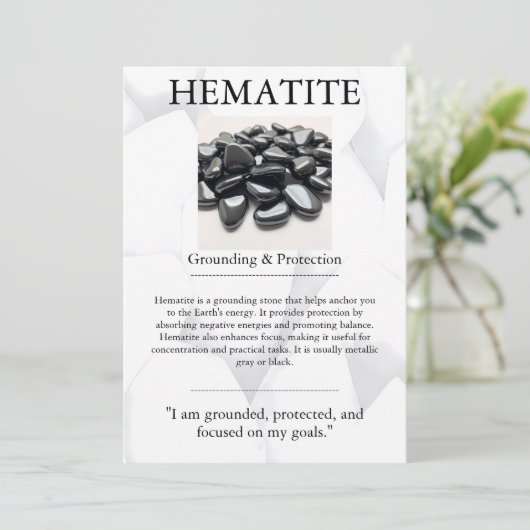 Cartes Pour Fêtes Annuelles Crystal Signification Card - Hematite (Debout devant)