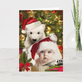 Cartes Pour Fêtes Annuelles Cube d'ours polaire tenant VOTRE photo pour Noël