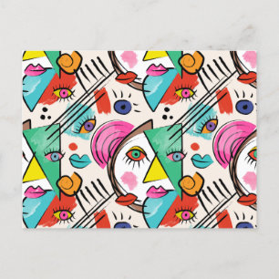 Cartes Pour Fêtes Annuelles Cubisme moderne Abstrait Artsy Femme Visages