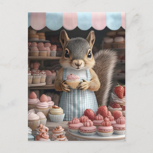 Cartes Pour Fêtes Annuelles Cuire l'écureuil avec Cupcake (Devant)