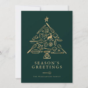 Cartes Pour Fêtes Annuelles Cuisine de vacances Green & Gold Arbre de Noël
