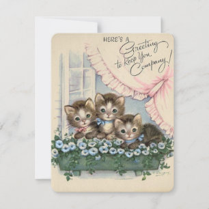 Cartes Pour Fêtes Annuelles Cuite chatons Vintages dans un panier Salutations