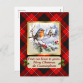 Cartes Pour Fêtes Annuelles Cunningham Tartan w/Robin Personalized   (Devant / Derrière)