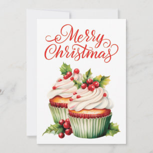 Cartes Pour Fêtes Annuelles Cupcake de Noël Holly Berry