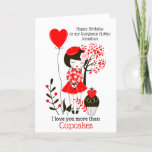 Cartes Pour Fêtes Annuelles Cupcakes<br><div class="desc">Striking red and black romantic design with typographiy I Love You More Than Cupcakes. Cupcakes can be customised to a different word if you wish and the inside message you can easily make your own.</div>