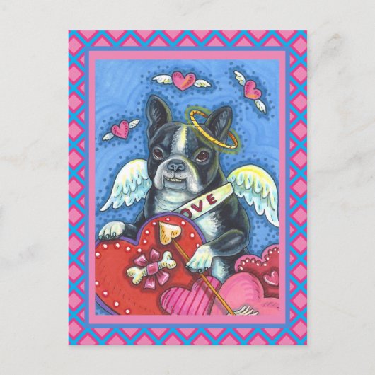 CARTES POUR FÊTES ANNUELLES CUPIDE DE TERRIER DE BOSTON BLANC, VALENTINE DE CH (Devant)