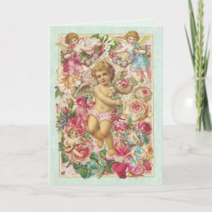 Cartes Pour Fêtes Annuelles Cupide victorienne et Floral Rose