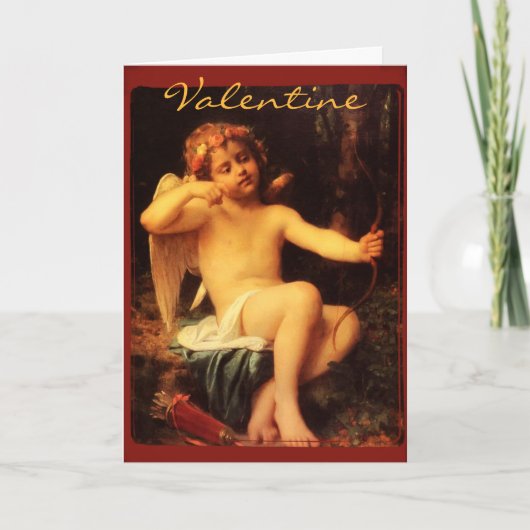 Cartes Pour Fêtes Annuelles Cupidon avec l'image Valentine de beaux-arts d'arc (Devant)