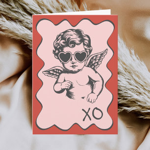 Cartes Pour Fêtes Annuelles Cupidon drôle romantique dessiné à la main XO Sain