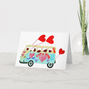 Cartes Pour Fêtes Annuelles Cupidons Dachshunds Dans Leur Véhicule de l'Amour